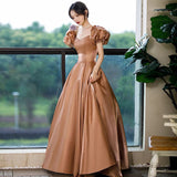 Lovely A line satin long prom gown princess dress HZ1023