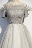 Silver tulle long ball gown dress formal dress HZ1023