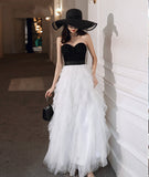 Stylish black and withe tulle long prom dress evening dress HZ1023