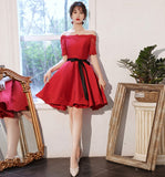 Red satin lace short prom dress red homecoming dress HZ1023