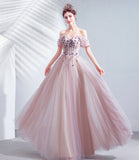 Cute tulle applique long A line prom dress evening dress HZ1023