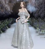 Silver sequins long prom dress shiny evening dress HZ1023