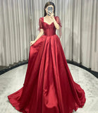 Red satin long prom dress A line evening gown HZ1023