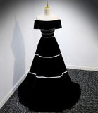 Black velvet long prom dress black evening gown HZ1023