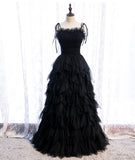 Black tulle long prom gown evening dress HZ1023