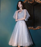 Gray tulle sequins short prom dress homecoming dress HZ1023