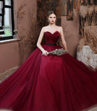 Burgundy off shoulder long A line prom dress evening dress HZ1023