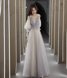 Cute tulle lace A line prom dress lace evening dress HZ1023