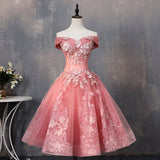 Pink lace short A line prom dress homecoming dress HZ1023