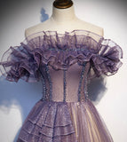 Purple tulle long ball gown dress formal dress HZ1023