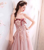 Cute tulle lace long A line prom dress evening dress HZ1023