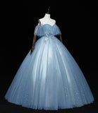Blue tulle lace long ball gown dress A line formal dress HZ1023
