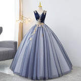 Blue v neck sequins long ball gown dress formal dress HZ1023