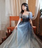Lovely gradient tulle long prom dress evening dress HZ1023