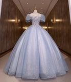 Blue shiny fashion elegant exquisite floral applique tulle lace long prom dress evening dress graduation dress HZ1023