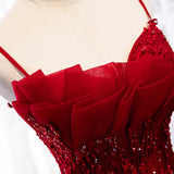 Burgundy tulle lace long prom dress HZ1023