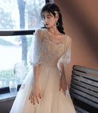 Champagne tulle lace long prom dress evening dress HZ1023