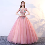 Pink tulle lace long ball gown dress formal dress HZ1023