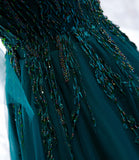 Green gorgeous exquisite beaded lace A-line long tulle ball gown evening dress HZ1023