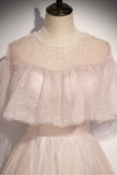 Pink tulle long A line prom dress pink evening dress HZ1023