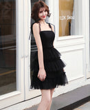 Black tulle short prom dress party dress HZ1023