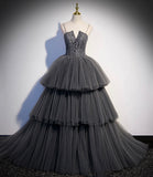 Gray tulle lace long ball gown dress formal gown HZ1023