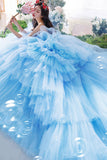 Amazing tulle long prom dress blue evening dress HZ1023