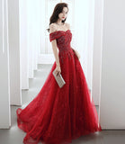 Red tulle sequins long prom dress evening dress HZ1023
