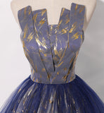 Blue tulle long prom gown blue evening dress HZ1023