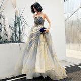 Blue tulle long ball gown dress formal dress HZ1023