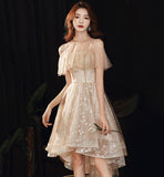 Cute tulle high low prom dress shiny evening dress HZ1023