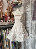 White cute pink delicate floral sweet tube top short lace homecoming dress birthday party dress holiday small dress HZ1023