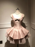 Pink Sweet Cute Elegant Short Tulle Satin Bow Decoration Homecoming Dress Evening Dress Birthday Party Dress Prom Dress Prom Dress HZ1023