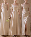 Champagne Elegant Fashion Long Satin Ball Gown Evening Dress Party Dress Bridesmaid Dresses Prom Dress Wedding Mother of the Year Dress HZ1023