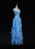 Blue gorgeous shiny elegant exquisite colorful beaded tulle long mermaid slim ball gown evening dress party dress prom dress legend of the blue sea HZ1023