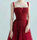 Burgundy sequins long prom dress evening dress HZ1023