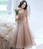 Champagne tulle sequins short prom dress homecoming dress HZ1023