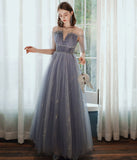 A line tulle sequins long prom dress HZ1023