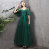 Green tulle long A line prom dress green evening dress HZ1023