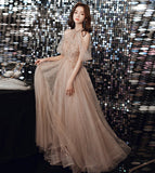 Elegant tulle beads long prom dress evening dress HZ1023