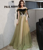 Green velvet tulle long A line prom dress evening dress HZ1023