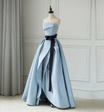 New blue high split prom dress long strapless backless HZ1023