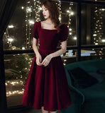 Cute velvet short prom dress with bow party dress HZ1023