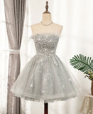 Gray tulle sequins short prom dress HZ1023
