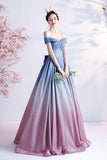 Stylish blue gradient long A line prom dress blue evening dress HZ1023
