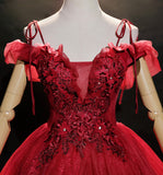Burgundy lace long ball gown dress formal dress HZ1023