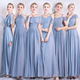 Blue chiffon long A line prom dress bridesmaid dress HZ1023