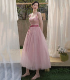 Pink tulle short A line prom dress evening dress HZ1023