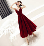 Simple v neck velvet short prom dress party dress HZ1023