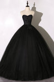 Black Delicate Lace Floral A-Line Long Tulle Ball Gown Evening Dress HZ1023